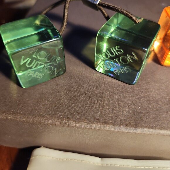 Auth Louis Vuitton Hair Cube Hair Tie Neon Green & Neon Orange Hair Tie with Bag - Picture 6 of 14